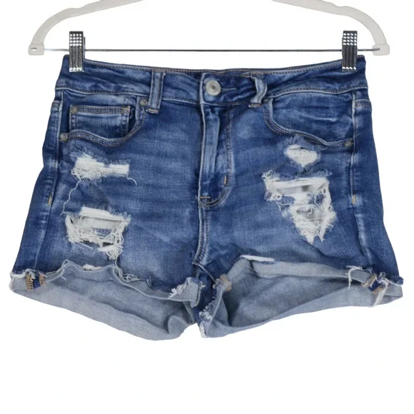 American Eagle Denim Shorts Women Blue High Rise Cutoff Raw Hem Distressed 26x4 - Picture 1 of 10